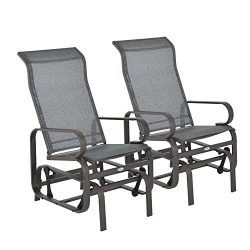 Outsunny Set of 2 Outdoor Patio Glider Rocking Chair Fabric Metal Mesh – Brown