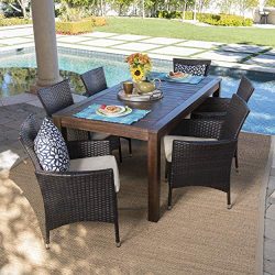 Great Deal Furniture TAFT Outdoor 7 Piece Dining Set with Dark Brown Finished Wood Table and Mul ...