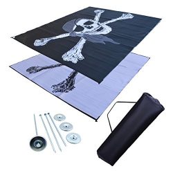 RV Patio Mat Awning Mat Outdoor Mat 9×12 Pirate RV Mat (Bag and Stakes Included)