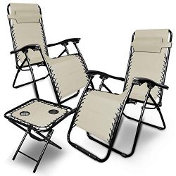 88Rose Zero Gravity Chairs Table with Cup Holder Set 3 Pieces Adjustable Folding Lounge Recliner ...