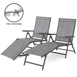 Best Choice Products Set of 2 Outdoor Adjustable Folding Chaise Reclining Lounge Chairs for Pati ...