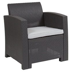 Flash Furniture Dark Gray Faux Rattan Chair with All-Weather Light Gray Cushion