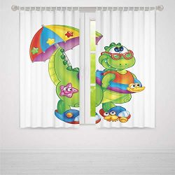 TecBillion Door Curtain,Jurassic Decor for Living Room,Cute Dinosaur with Colorful Umbrella Glas ...