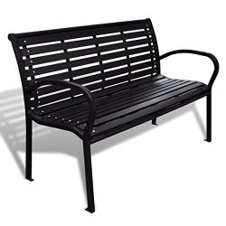 Festnight 3-Seater Outdoor Patio Garden Bench Porch Chair Seat with Steel Frame Solid Constructi ...