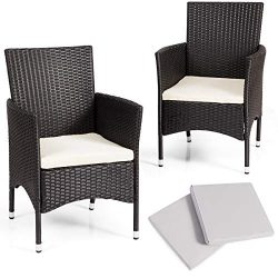 Tangkuls 2 Pcs Patio Rattan Single Chair Set, Outdoor Modern Wicker Rattan PE Armchair, Furnitur ...