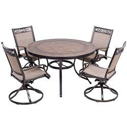 dali 5 Piece Outdoor Dining Set Patio Furniture, Aluminum Swivel Rocker Chair Sling Chair Set wi ...