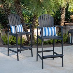 Great Deal Furniture Malibu Outdoor Dark Grey Finished Acacia Wood Adirondack Barstools (Set of 2)