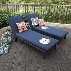 PHI VILLA 2 Piece Outdoor Patio PE Rattan Wicker Chaise Lounger Set