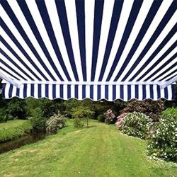 ALEKO 12×10 Feet Retractable Patio Awning, BLUE/WHITE STRAP (3.5m x 3m)