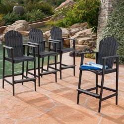 Great Deal Furniture Malibu Outdoor Dark Grey Finished Acacia Wood Adirondack Barstools (Set of 4)