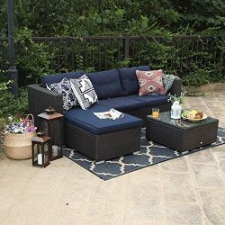 PHI VILLA 3 Piece New Outdoor Furniture Sectional Sofa Patio Set with Upgrade Rattan Wicker, Nav ...