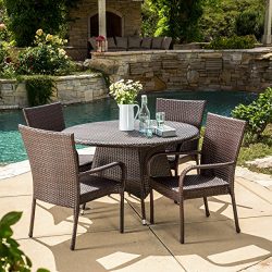 Great Deal Furniture 295812 Kory Outdoor 5pc Multibrown Wicker Dining Set