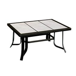 LOKATSE HOME Outdoor Patio Square Dining Table All Weather Furniture with Tile Top and Metal Legs
