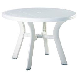 Pemberly Row 42″ Round Resin Patio Dining Table in White, Commercial Grade