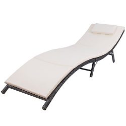 Devoko Patio Chaise Lounge Outdoor Rattan Patio Folding Lounge Chair with Cushion (Black)
