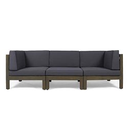 Great Deal Furniture Keith Outdoor Sectional Sofa Set | 3-Seater | Acacia Wood | Water-Resistant ...