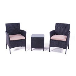 United Flame Cafe sets 3 Pieces Outdoor Patio Furniture Sets Black Rattan Chair Wicker Set Backy ...