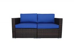 Outdoor Brown Rattan Wicker Sofa Set Garden Patio Furniture Cushioned Sectional Loveseat(Royal B ...