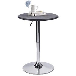 Modern Pub Table Adjustable Height 360 Swivel Round Kitchen Bar Table – Faux Leather top C ...