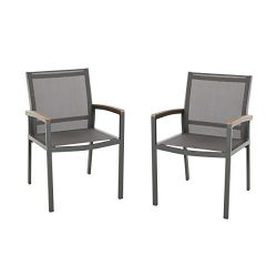 Great Deal Furniture Emma Outdoor Mesh and Aluminum Frame Dining Chair (Set of 2), Gray