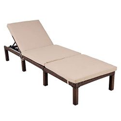 Tangkula Patio Reclining Chaise Lounge Outdoor Beach Pool Yard Porch Wicker Rattan Adjustable Ba ...