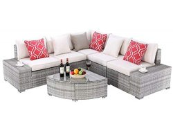 Do4U 6 Pieces Outdoor Patio Furniture Sectional Conversation Set, All-Weather Wicker Rattan Sofa ...