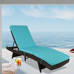 Patio Chaise Lounge Rattan Chairs Outdoor Lounger Outdoor Furniture Pool Sunbed w/Cushion 5 Posi ...