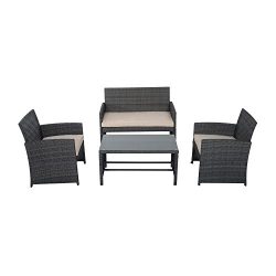 Outsunny 4 Piece Cushioned Outdoor Rattan Wicker Chair and Loveseat Furniture Set