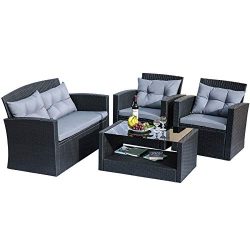 Merax Outdoor Furniture Patio Furniture Set – 4-Piece Wicker Patio Furniture with Weather  ...