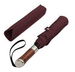 Balios (Designed in UK) Travel Umbrella | Luxurious Golden Rosewood Handle | Auto Open & Clo ...