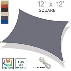 SUNNY GUARD 12′ x 12′ Charcoal Square Sun Shade Sail UV Block for Outdoor Patio Garden