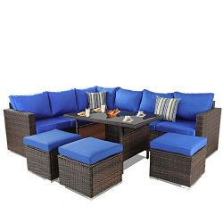 Patio Furniture Garden 7 PCS Sectional Sofa Brown Wicker Conversation Set Outdoor Indoor Use Cou ...