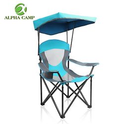 ALPHA CAMP Heavy Duty Canopy Lounge Chair Sunshade Hiking Travel Chair with Cup Holder Enamel Blue