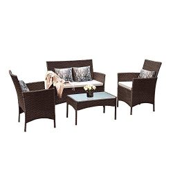 Tangkula Patio Furniture Set 4 Piece Outdoor Pool Lawn Backyard Rattan Wicker Cushioned Sofas Lo ...