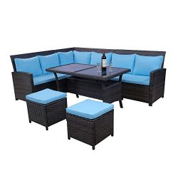 LZ LEISURE ZONE 6-Piece Patio Dining Sets, PE Rattan Sectional Outdoor Patio Furniture Wicker So ...