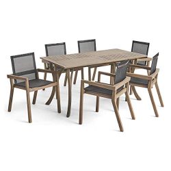 Great Deal Furniture Kaur Patio Dining Set | 6-Seater | Rectangular Dining Table | Acacia Wood | ...