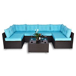 Amolife 7 Piece Outdoor Patio Furniture Sets,Garden Lawn Pool Backyard Wicker Rattan Sectional C ...