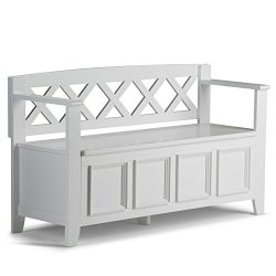 Simpli Home AXCAB-BNCH-W Amherst Solid Wood 48 inch wide Transitional Entryway Storage Bench in  ...