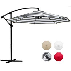 Sunnyglade 10′ Outdoor Adjustable Offset Cantilever Hanging Patio Umbrella (Black and White)