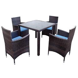 LZ LEISURE ZONE Outdoor 5 Pieces Patio Dining Set Garden PE Rattan Dining Furniture Sets with 4  ...