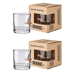 [set of 2] The Original BenShot Bullet Rocks Glass with Real 0.308 Bullet Made in the USA