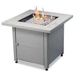 Endless Summer All Weather Outdoor Fire Pit with Faux Marble Finish, White Glass