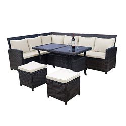 LZ LEISURE ZONE 6-Piece Patio Dining Sets PE Rattan Outdoor Sectional Patio Furniture Wicker Sof ...