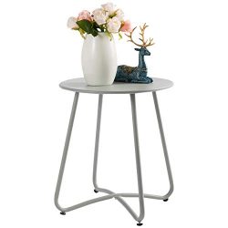 HollyHOME Small Round Patio Metal Side Snack Table, Accent Anti-Rust Steel Coffee Table for Gard ...