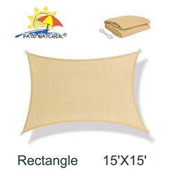 Patio Watcher 15′ x 15′ Square Sun Shade Sail Perfect for Outdoor Patio Garden Sand