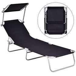 Gymax Lounge Chair, Folding Recliner Patio Chair for Outdoor Patio Garden Beach Pool with Adjust ...