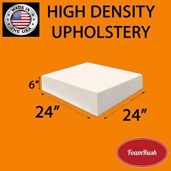 FoamRush 6″ H x 24″ W x 24″ L Upholstery Foam Cushion High Density (Chair Cush ...