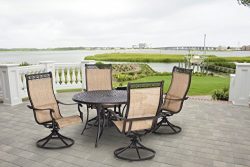 Hanover Manor 5 Piece Outdoor Dining Set with Four Swivel Rockers