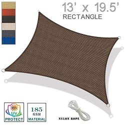 SUNNY GUARD 13′ x 19.5′ Brown Rectangle Sun Shade Sail UV Block for Outdoor Patio Garden