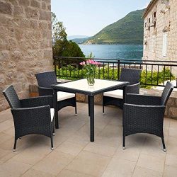 Tangkula 5PCS Patio Wicker Dining Set, Outdoor Lawn Garden Wicker Rattan Table and 4 Chairs, Sof ...